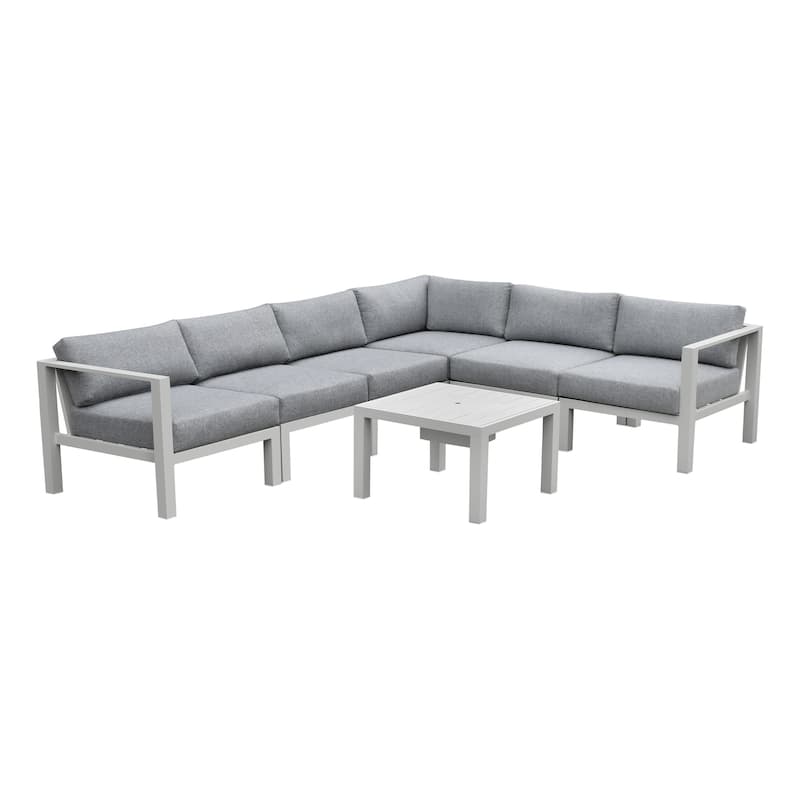 Nash Outdoor Aluminum Corner Chair with Cushions, Buff