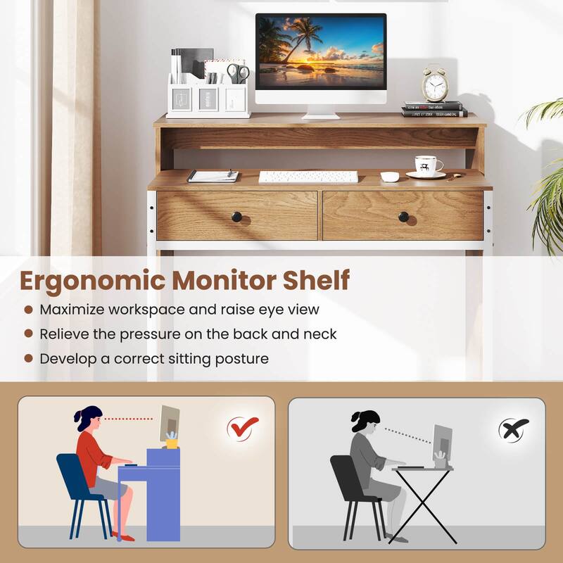 Costway 39.5" Expandable Rolling Computer Desk with Monitor Shelf