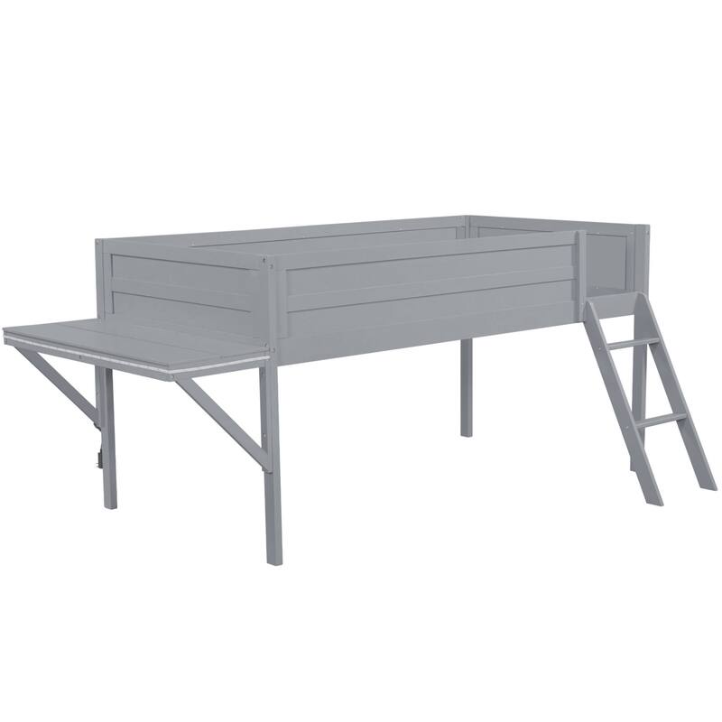 Roomfitters Wood Twin/Full Gaming Loft Bed with Desk and Lighting, Grey