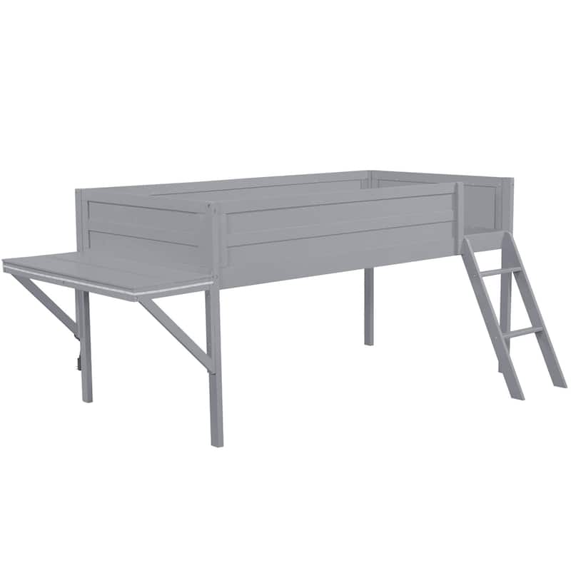 Twin Size Wood Gaming Loft Bed with LED Desk (250lb Capacity)