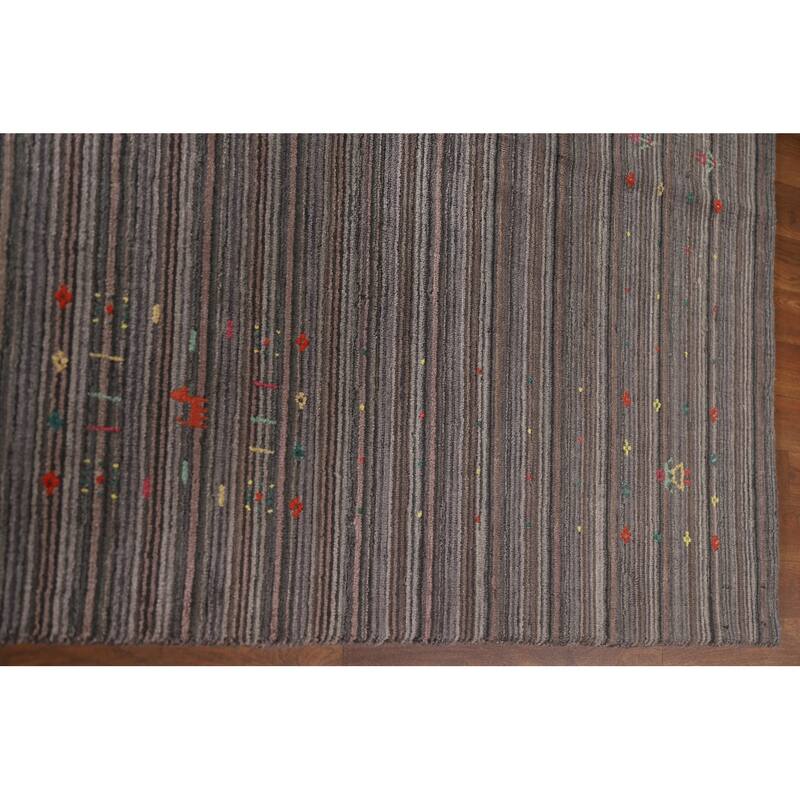 Striped Gabbeh Indian Area Rug Hand-Knotted Wool Carpet - 7'11"x 9'10"