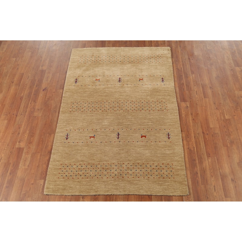 Tribal Yellow Gabbeh Accent Rug Hand-Knotted Wool Carpet - 3'11"x 5'10"