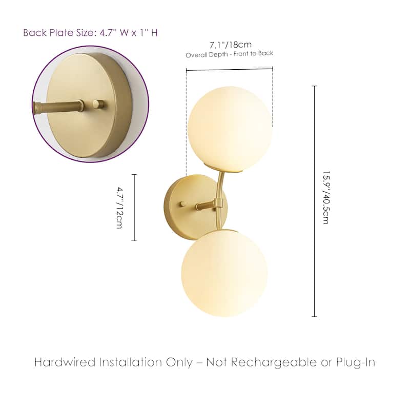 2-Light Modern Metal & Glass Wall Sconce with Two-Globe Shades for Bedroom & Living Room - 1 Light