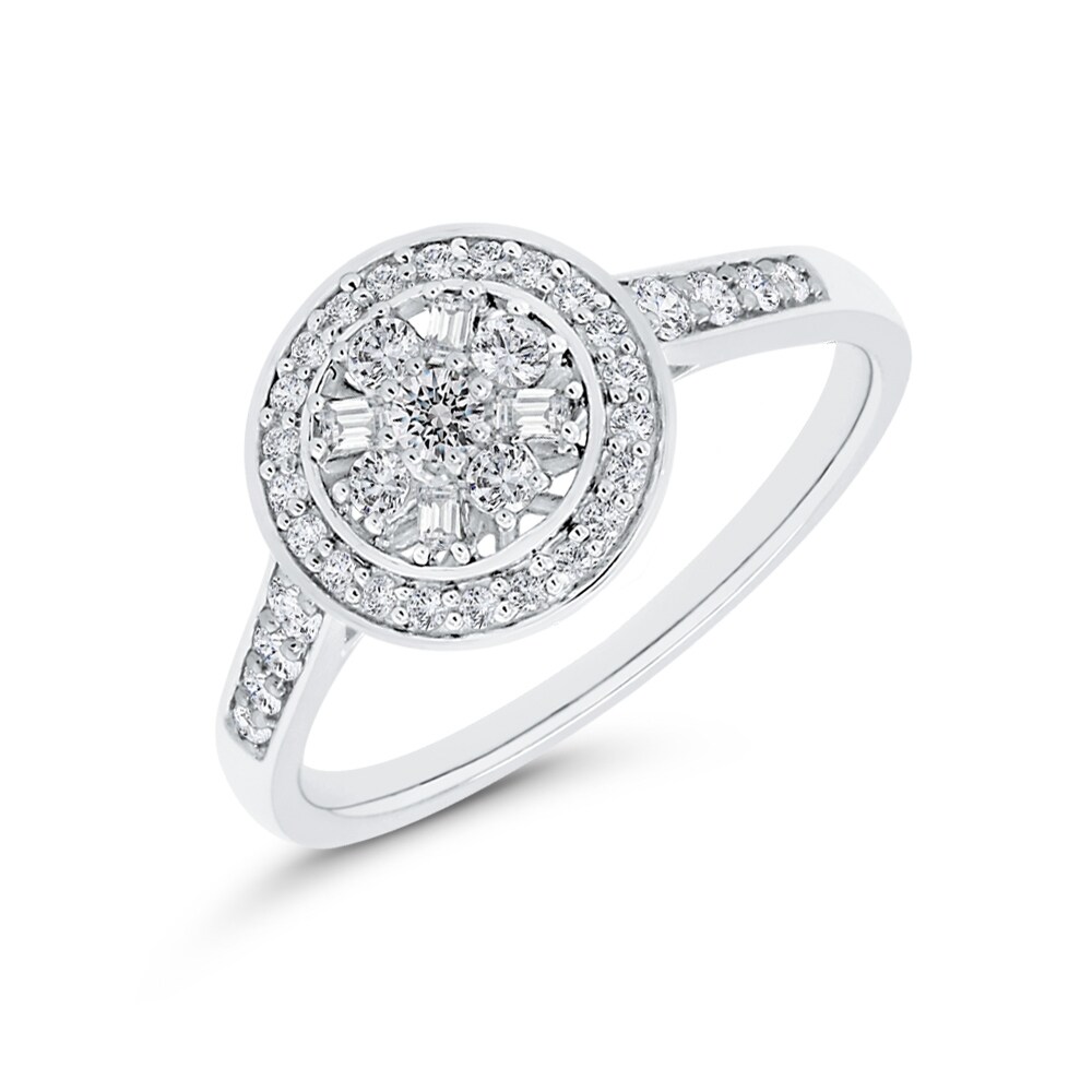 10K White Gold 3/8ct TDW Diamond Baguette and Round Engagement Ring (I-J, I1)
