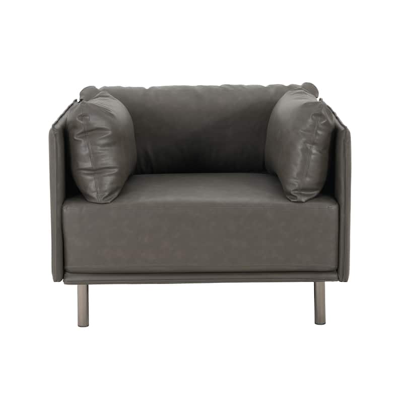 Faux Leather Lounge Chair with Wood Frame