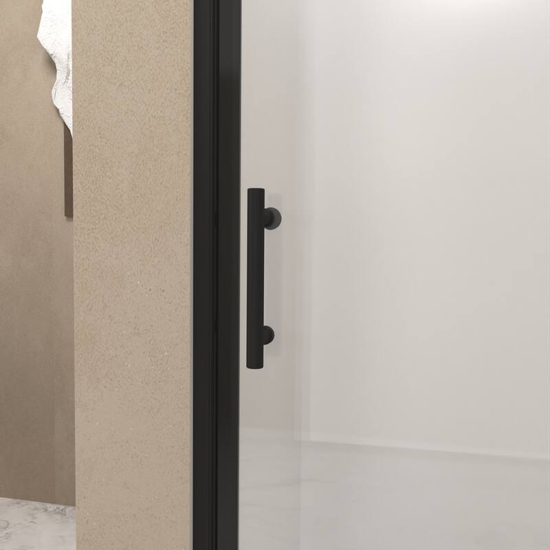 Framed Pivot Shower Door in Matte Black with Stainless Steel Handle