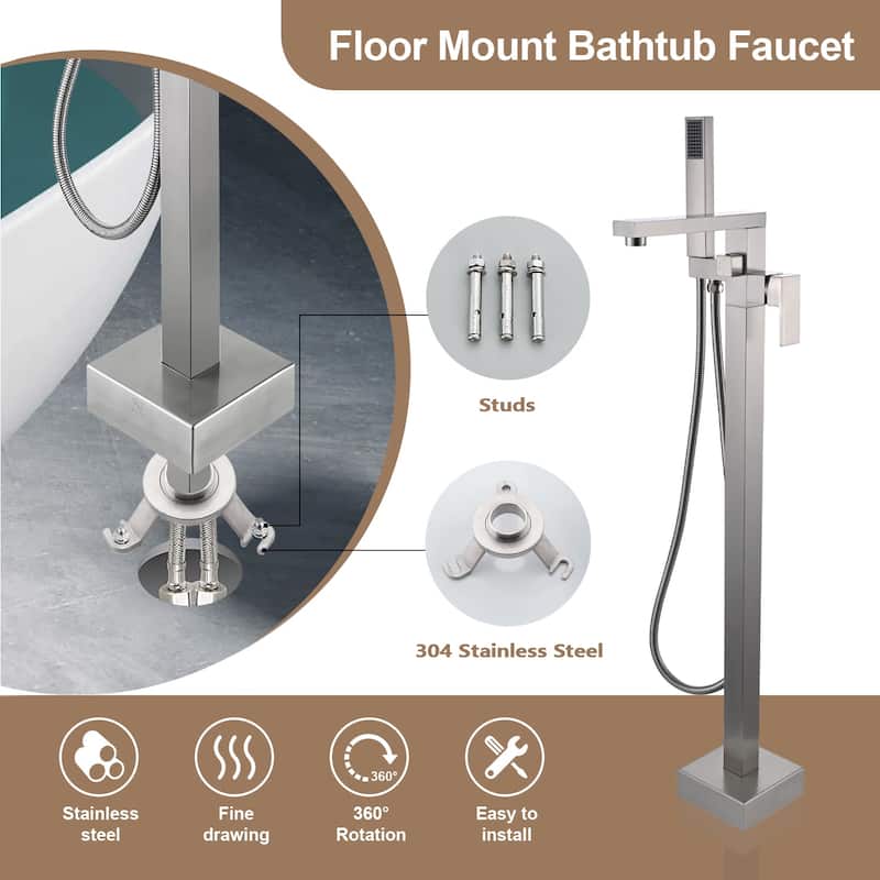 Topcraft Floor Mounted Bathtub Filler with Handheld Showerhead