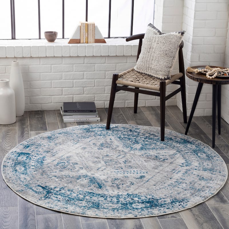 Livabliss Evry Vintage Heriz Area Rug - Sky Blue - 5'3" Round