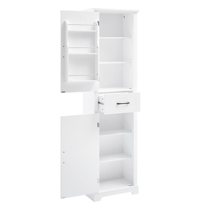Roomfitters Tall Bathroom Storage Cabinet with 2 Doors Adjustable Shelves and Door Shelf Design MDF Painted Finish, White