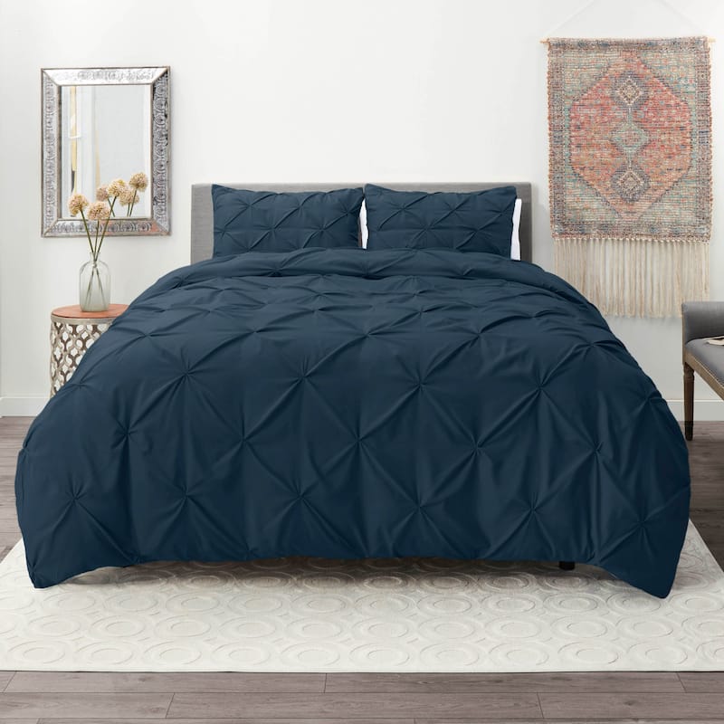 Nestl Pinch Pleat 3-piece Duvet Cover Set - Navy - Twin