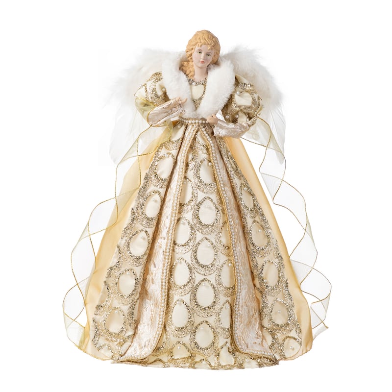 Glitzhome 18.5"-24"H Christmas Elegant Angel Tree Toppers with Porcelain Face - 18.5"H