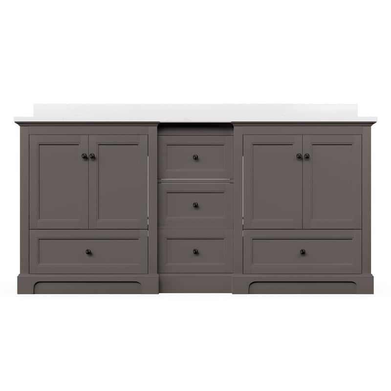 72-Inch Elegant Solid Wood Bathroom Vanity with Ceramic Top, Double Sinks, and Ample Storage