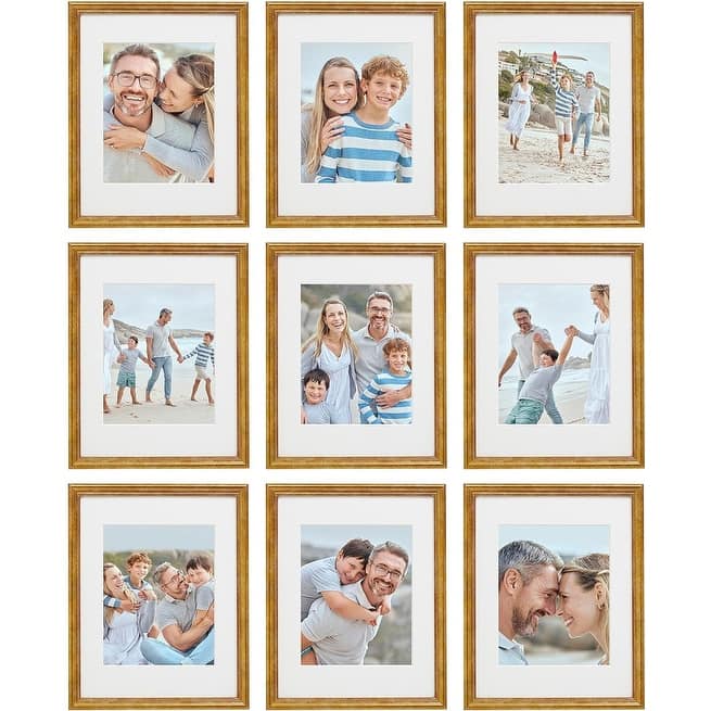 Sheffield Home 9 Piece Gallery Wall Frame Set, - Beaded Antique Bronze