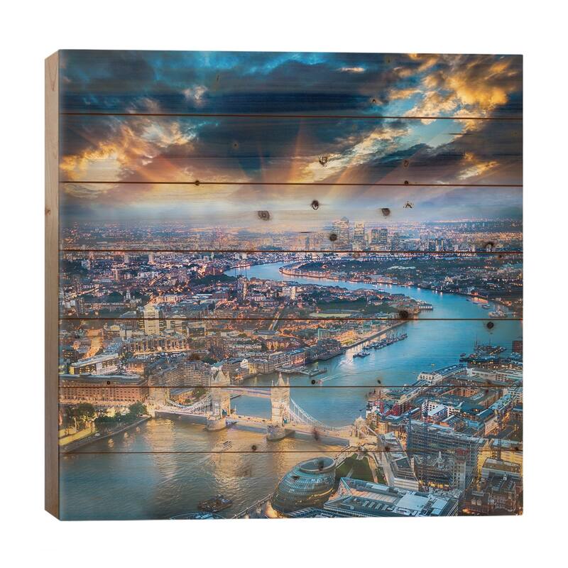 London Aerial View Of Tower Print On Wood by Paul Rommer - Multi-Color - 26x26x1.5