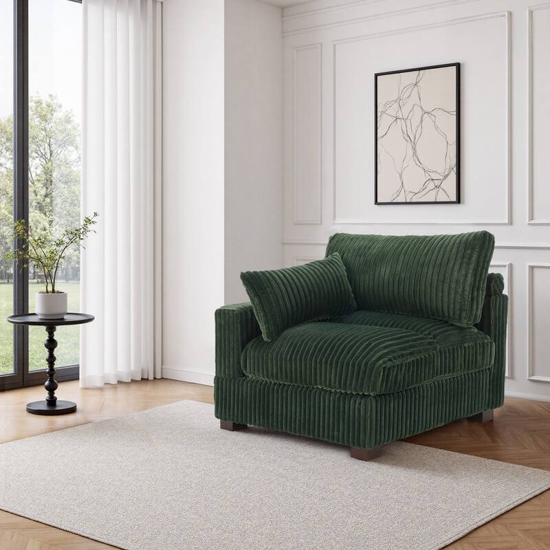 40"W Plush Corduroy Corner Accent Chair Sectional Module with Pillow