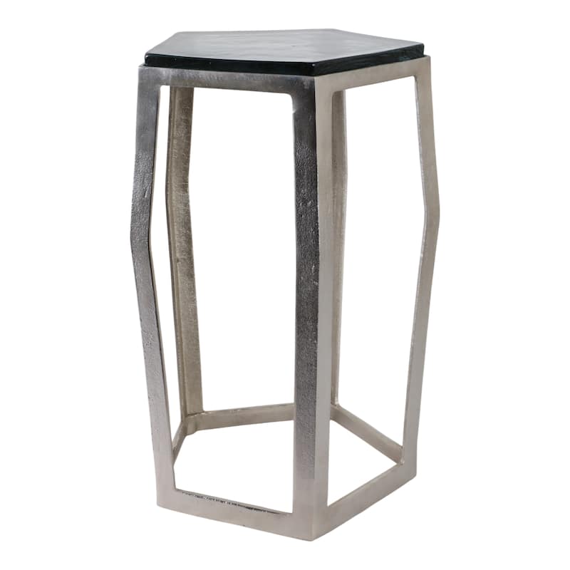 Marble Side Table Metal Frame Modern Narrow Accent for Home Decor