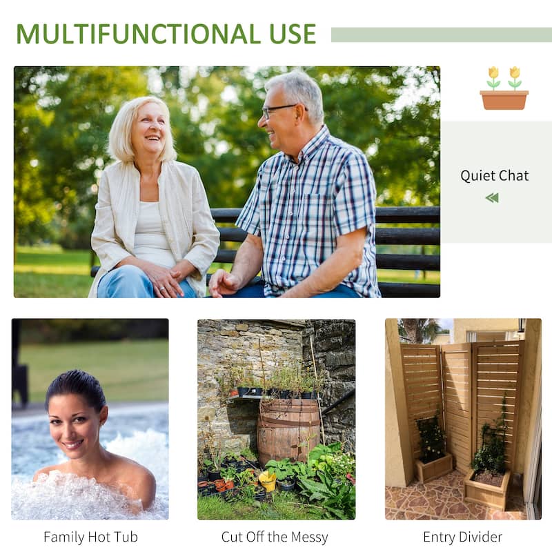 Outsunny Wood Privacy Screen with 4 Planter Box, Flower Pot Vegetable Raised Bed w/ 3 Panels and Drainage Holes for Patio