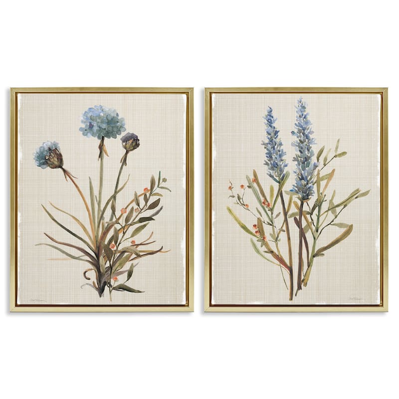 Stupell Natural Budding Blooms Framed Floater Canvas Wall Art Design By Carol Robinson (Set of 2) - 17 x 21 - Gold