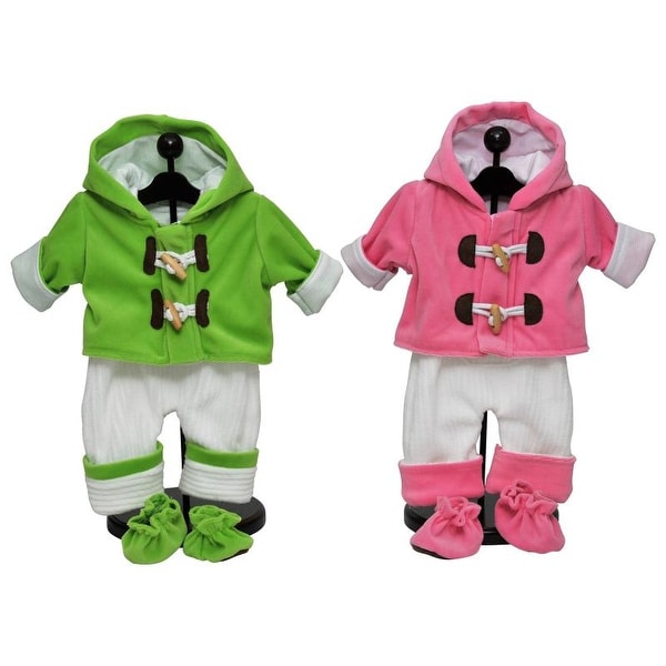 Set of Two 15 Inch Baby Clothes Doll Overall Outfits Pink & Green. Fits Bitty Baby and Bitty Twins
