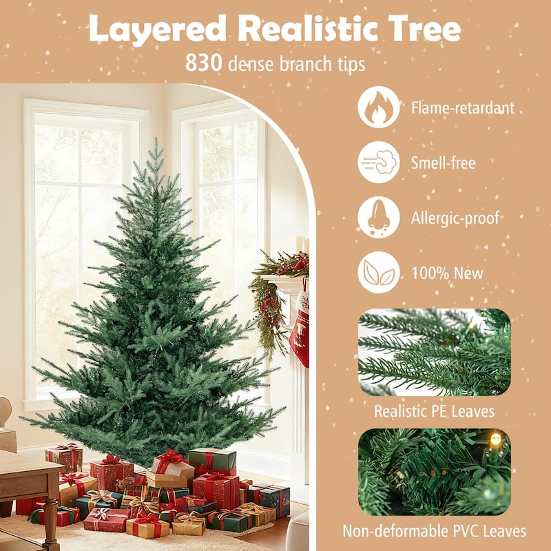 Gymax Pre-Lit Artificial Christmas Tree Hinged Xmas Tree w/ PVC & PE