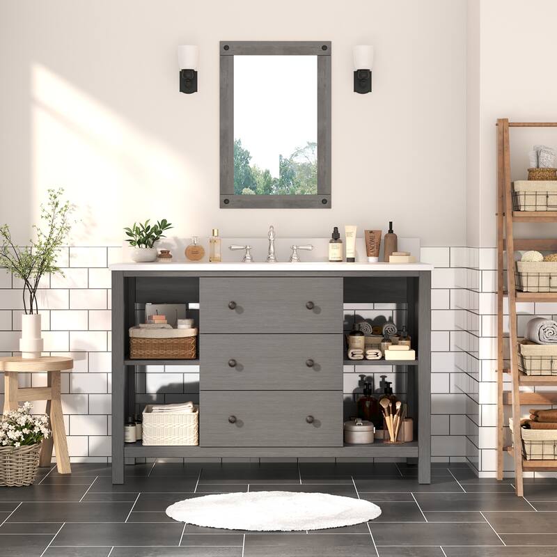 48-Inch Bathroom Vanity with Single Sink - Wood Grain Finish, Space-Saving - Grey