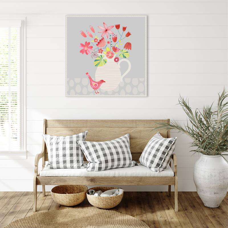 Bird With Jug of Flowers by Nic Squirrell Framed Canvas Wall Art Print