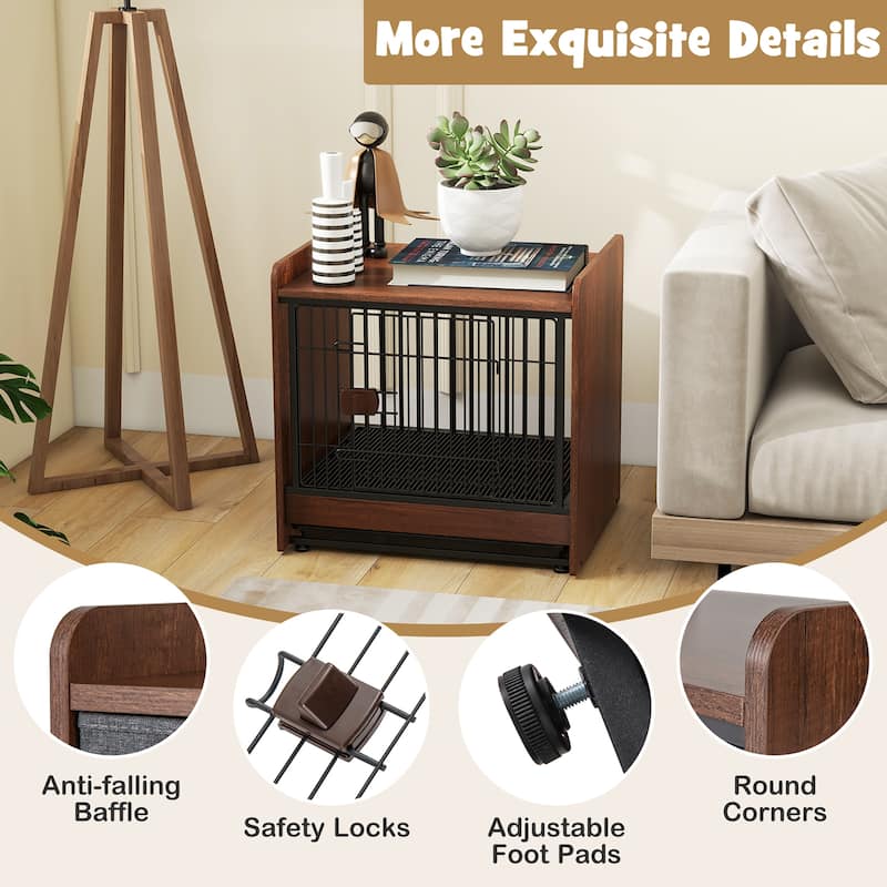 Gymax Dog Cage Furniture w/Removable Tray & Lockable Door Adjustable
