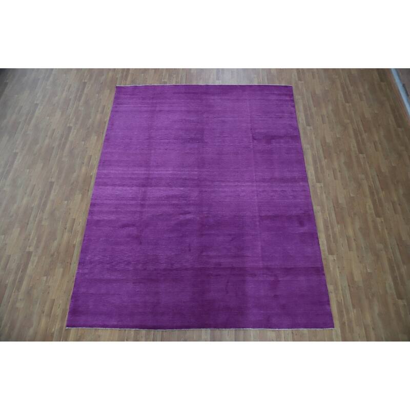 Hand Knotted Oriental 100% Wool Carpet Modern Solid Purples Gabbeh Area Rug - 12' 2'' X 9' 3''