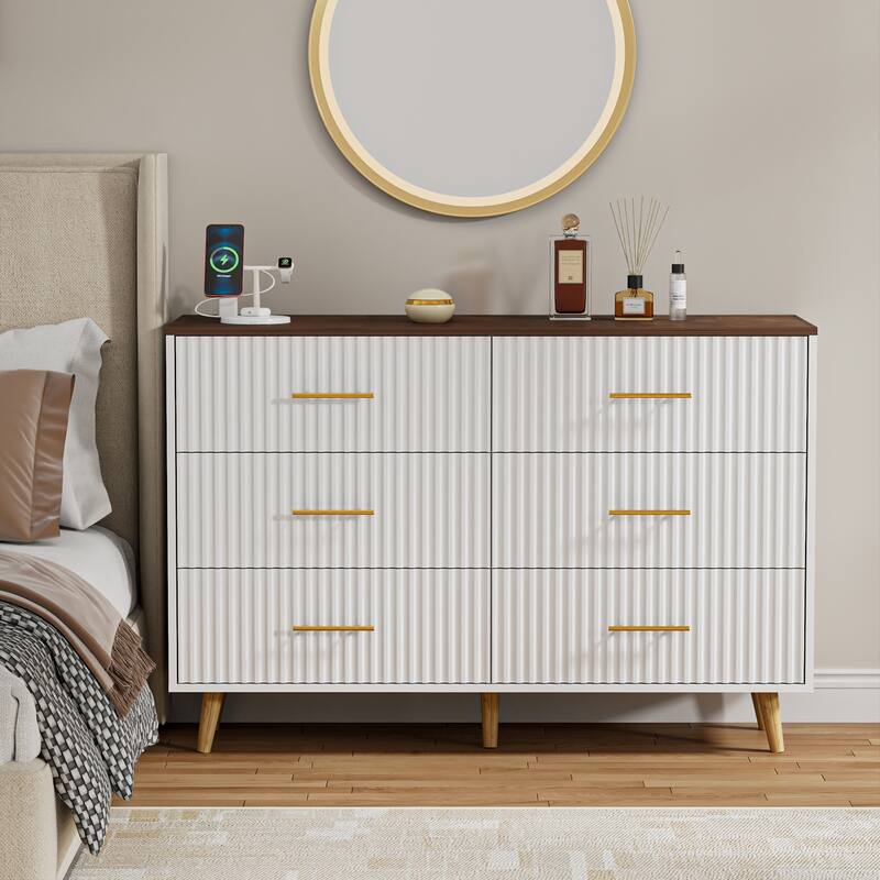 Modern Vertical Stripe 6-Drawer Dresser Multipurpose Storage