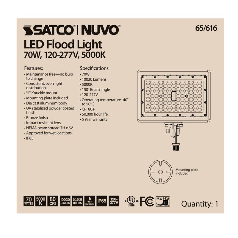 LED Flood Light 70 Watt 5000K Bronze Finish