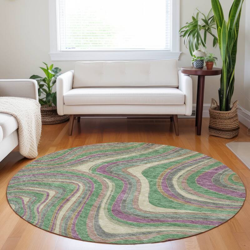 Premium Washable Super Soft Modern Waves Mayfield Rug - Graphite - 8' x 8' - Round