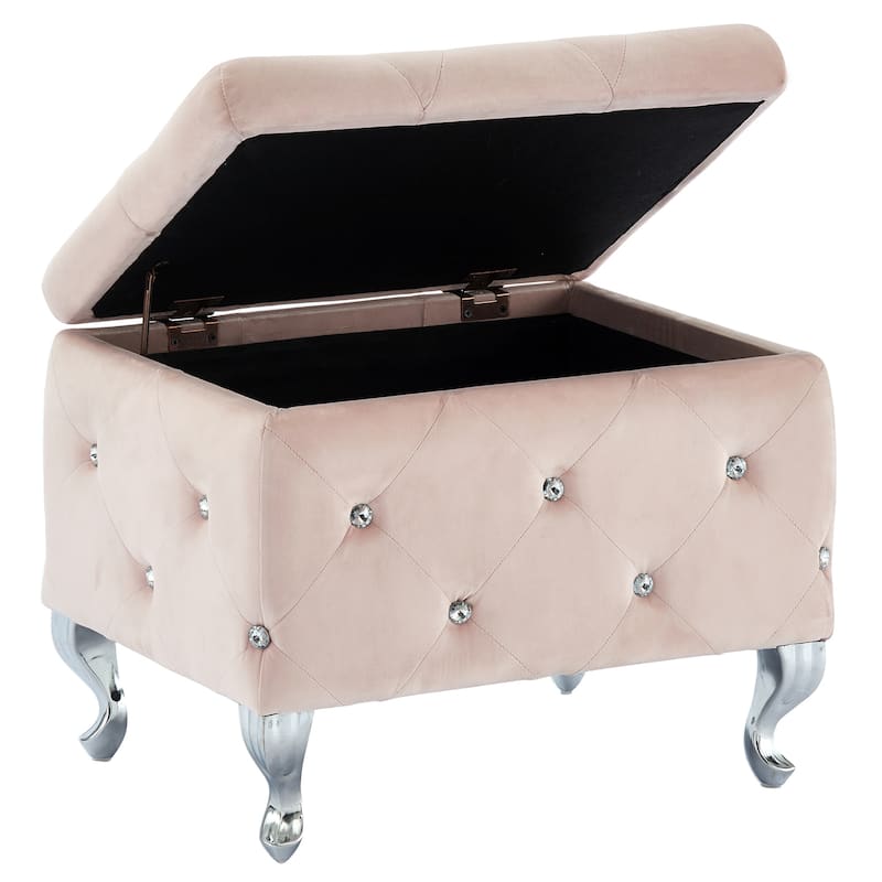 Monique-Velvet Storage Bench with Crystals