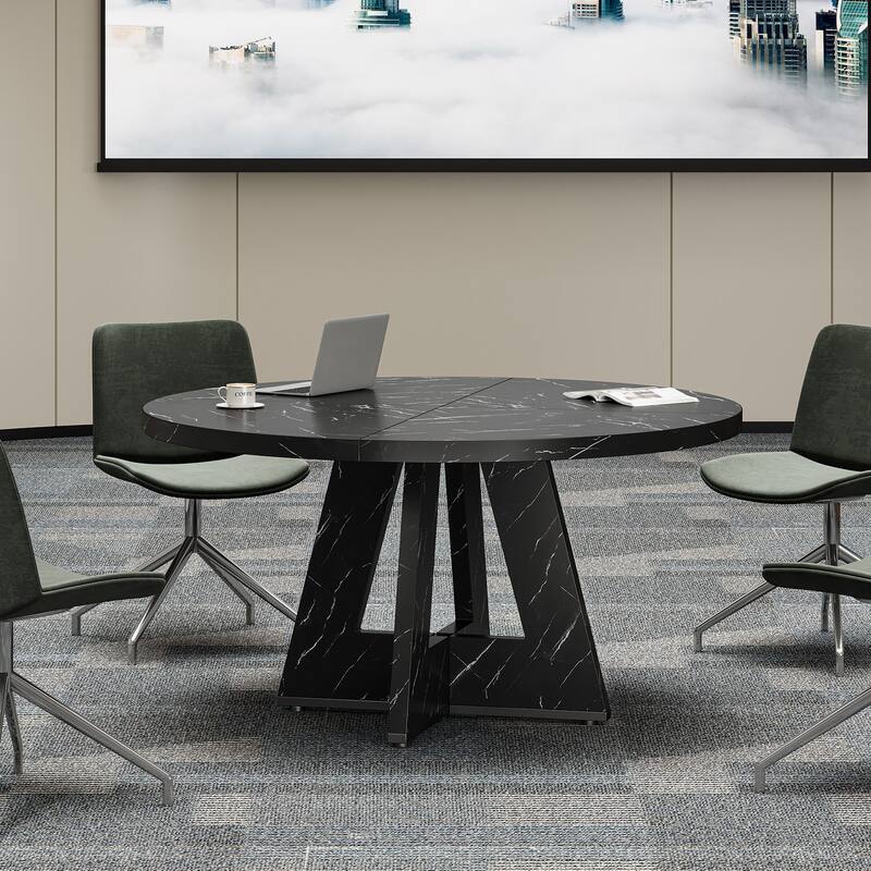 47-Inch Round Conference Table for 4-6 People Wooden Meeting Room Table