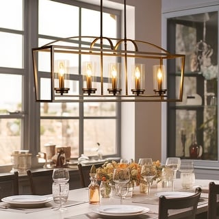 Rennnsan 5-Light Farmhouse Rectangular Linear Lantern Cage Pendant ...