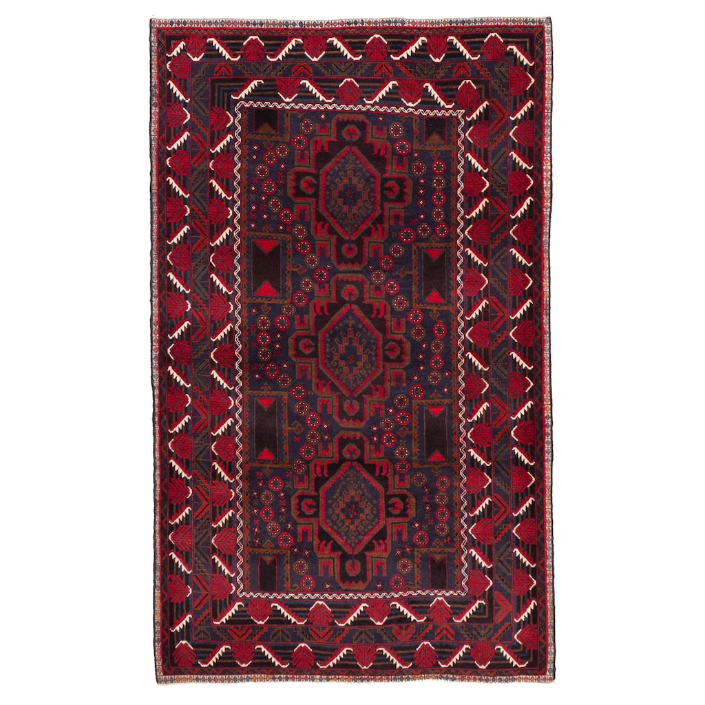 ECARPETGALLERY Hand-knotted Teimani Dark Navy Wool Rug - 3'11 x 6'8