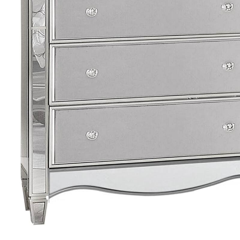 Chest with Crystal Knobs and Mirror Panels, Silver