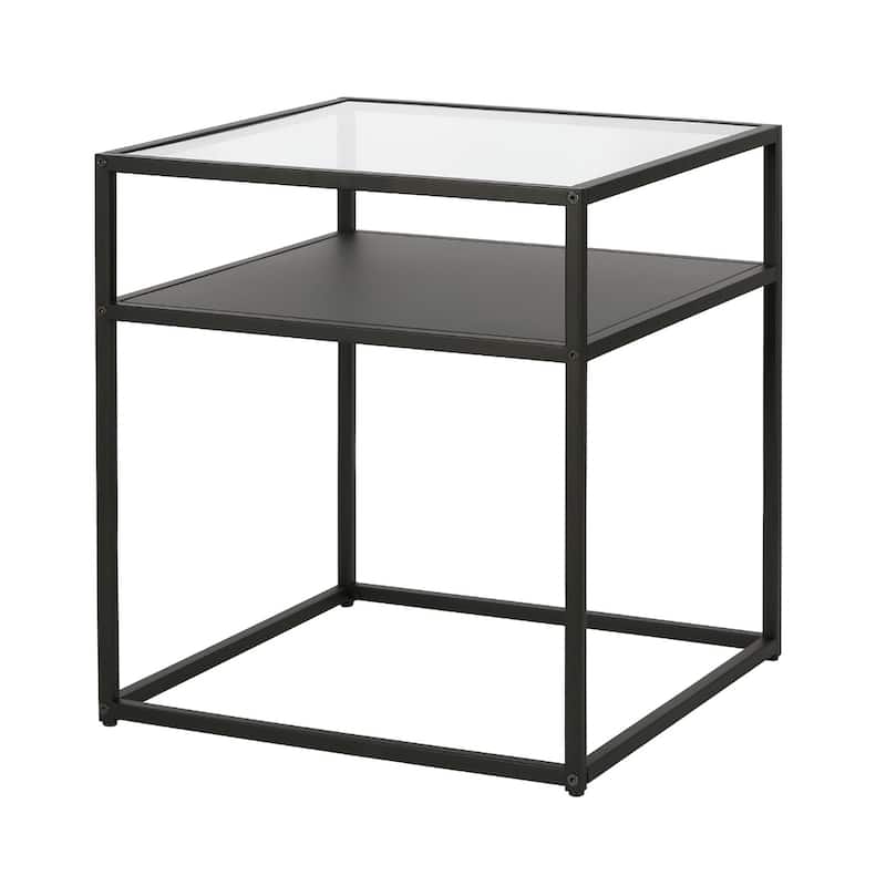 22" Black And Clear Glass And Steel Square End Table With Shelf - 20" x 20" x 22"