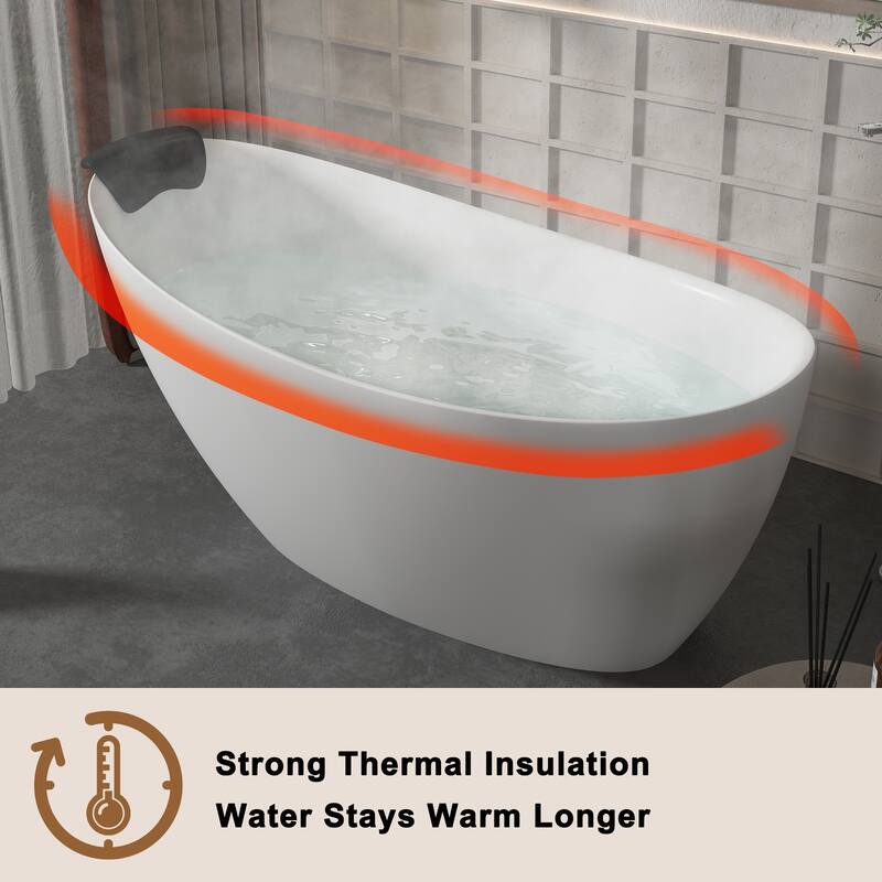 CASAINC Resin Stone Solid Surface Soaking Stand Alone Bathtub Freestanding Bathtub in Matte White