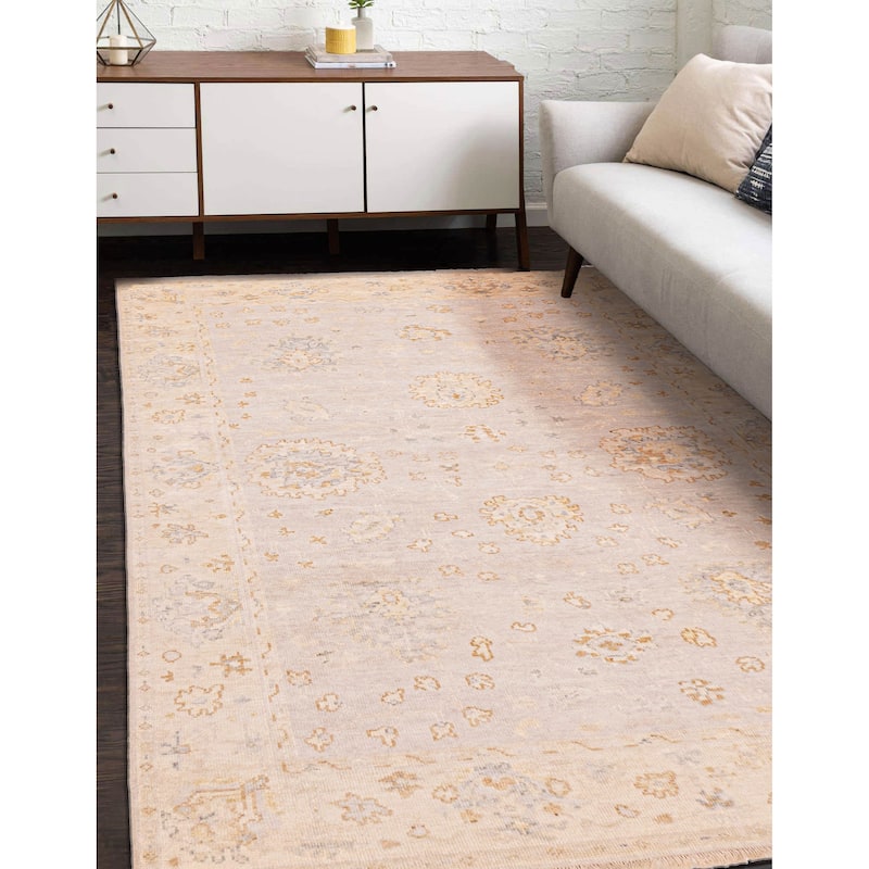 ECARPETGALLERY Hand-knotted Modern Oushak Light Grey Wool Rug - 6'0 x 8'10