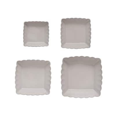 Stoneware Serving Dishes with Scalloped Edge - 10.4"L x 10.4"W x 2.8"H - 10.4"L x 10.4"W x 2.8"H
