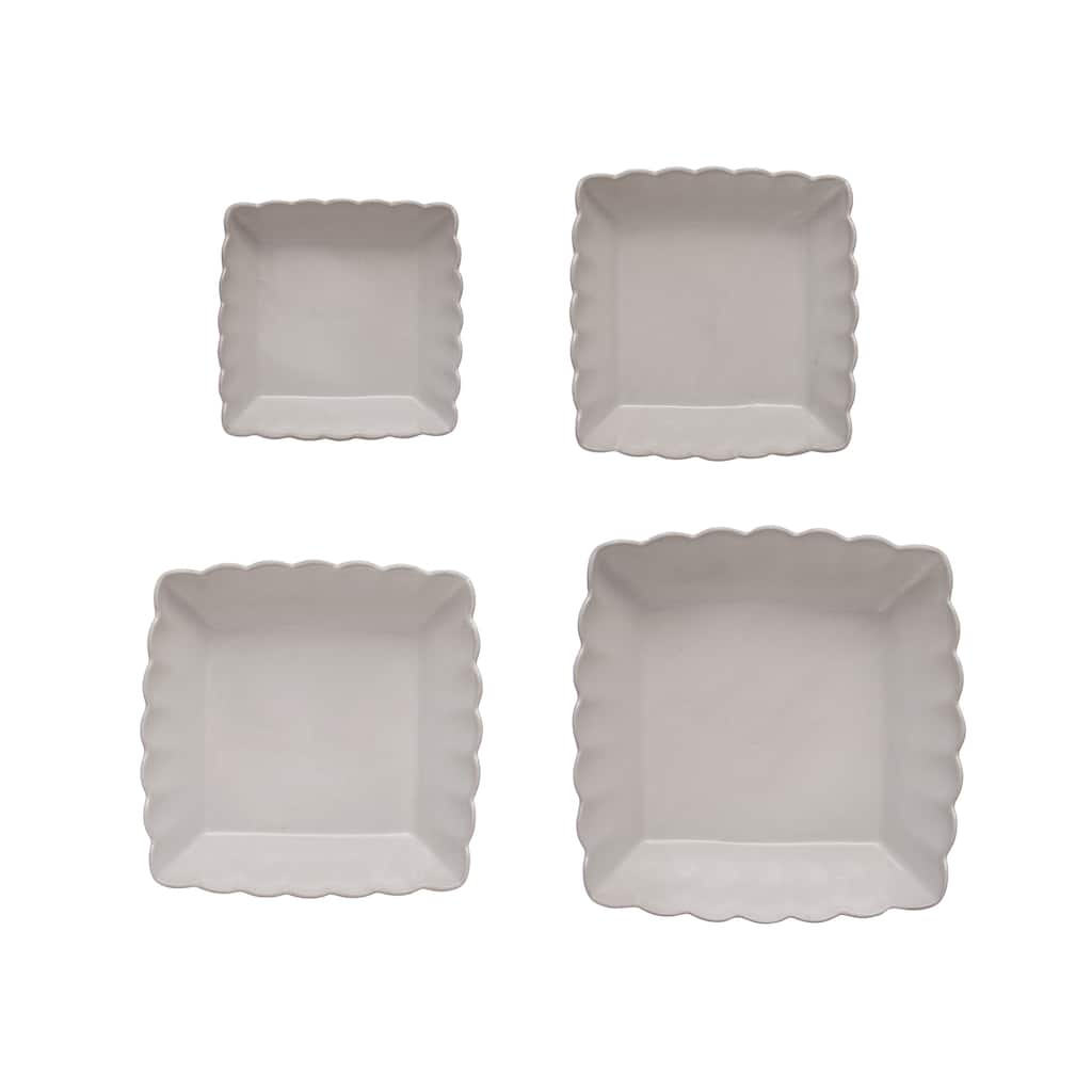 Stoneware Serving Dishes with Scalloped Edge - 10.4"L x 10.4"W x 2.8"H - 10.4"L x 10.4"W x 2.8"H