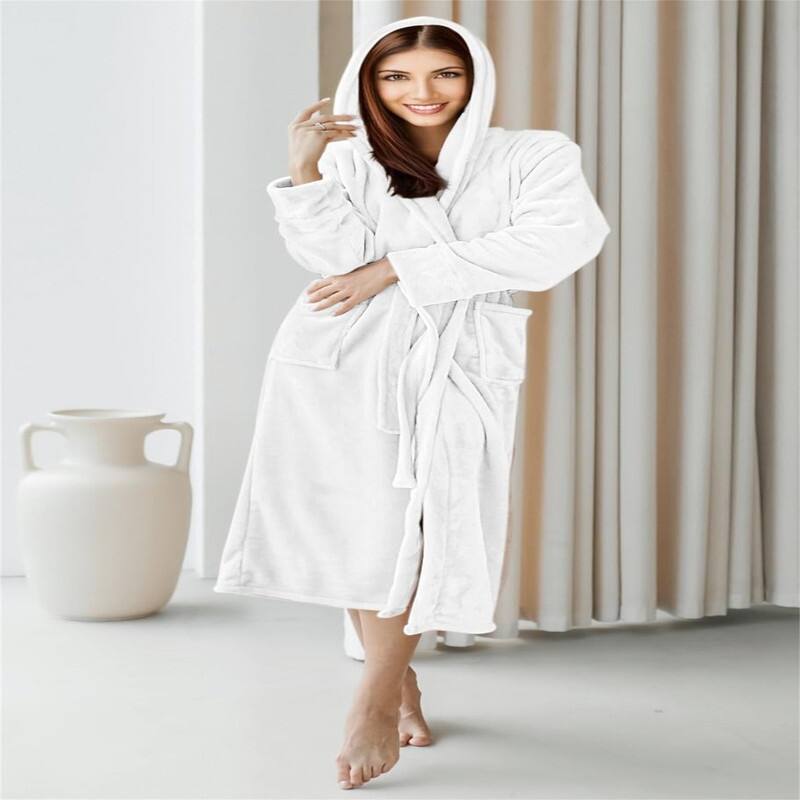 Women's Fleece Hooded Bathrobe Plush