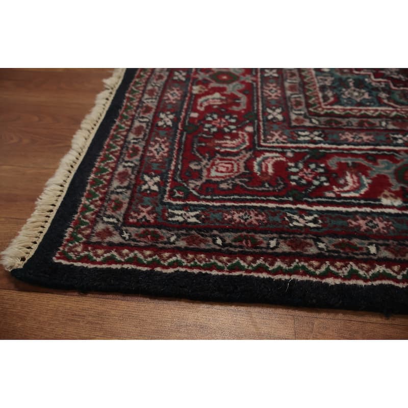 Hand Knotted Oriental 100% Wool Carpet Traditional Floral Black Tabriz-Mahi Area Rug - 9' 0'' X 5' 11''