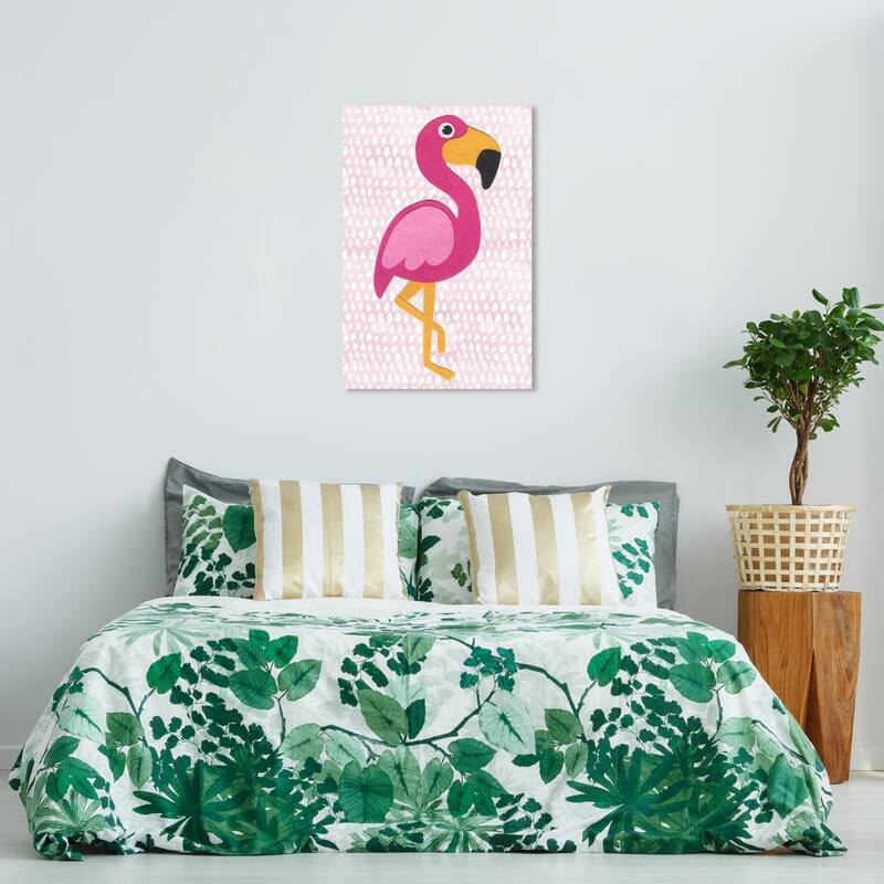 Wynwood Studio Canvas Animals F for Flamingo Pink and Pastel Pink Modern & Contemporary Wall Art Canvas Print - 24 x 36