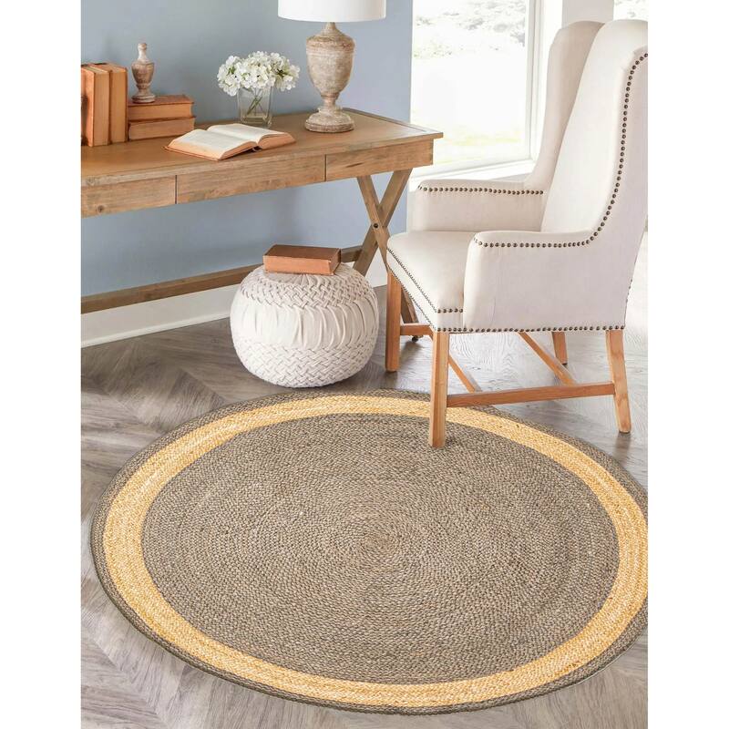 ECARPETGALLERY Braided Weave Palas Denizli Taupe Jute Rug - 3'10 x 3'10