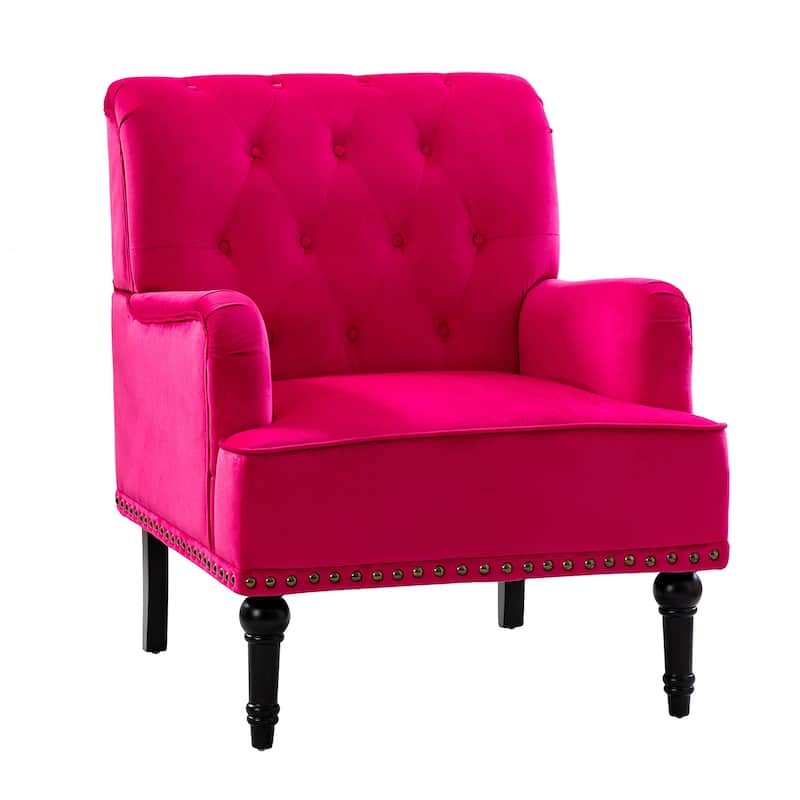 Geltrude Transitional Upholstered Button Tufted Club Chair with turned wooden Legs by HULALA HOME