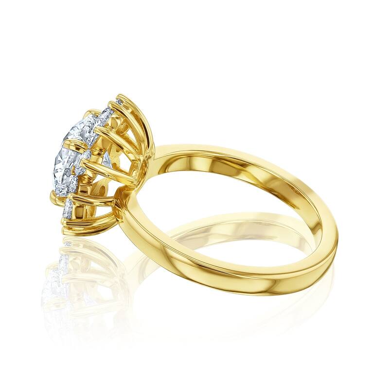 Kobelli 1.35 or 2.75 Carats Lab Grown Diamond Certified 14k Solid Gold Burst Halo Himawari Ring (EF/VS)