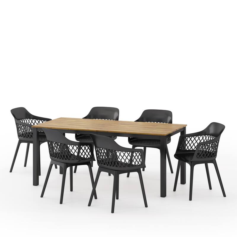Miramar Outdoor Wood and Resin Outdoor 7 Piece Dining Set by Christopher Knight Home