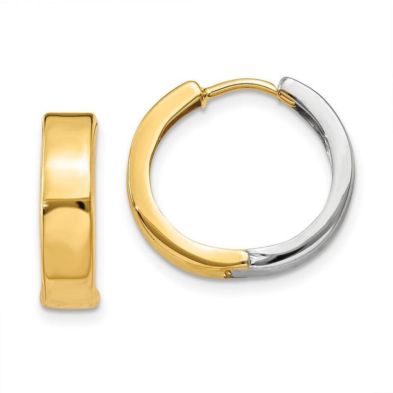 Curata 10k Two Tone Gold 12x4mm Reversible Hinged Hoop Earrings