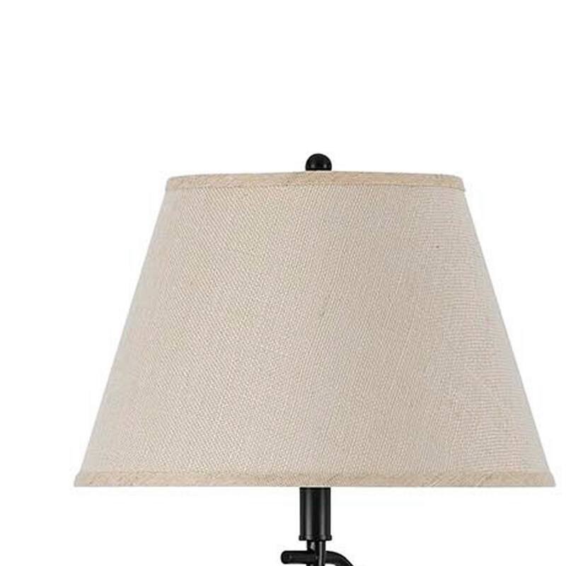 3 Way Metal Body Floor Lamp with Swing Arm and Conical Fabric Shade, Black